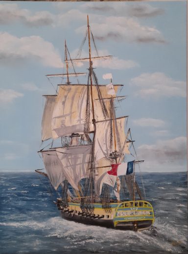 LA FREGATE "L'HERMIONE" 3 MATS FRANCAIS CONSTRUIT A ROCHEFORT EN 1778 - VUE DE L'HERMIONE NAVIGUANT VERS "LES AMERIQUES"