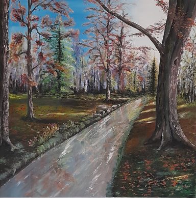 AUTOMNE - RIVIERE QUI COULE AU MILIEU D'UN BOIS BIEN AERE OU RÊGNE LES COULEURS VIVES DE L'AUTOMNE