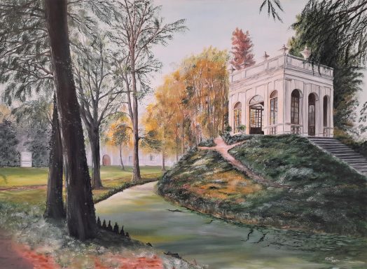 LA CHAPELLE DE STRA, VENISE, SUR SA COLINE VERDOYANTE ENTOUREE D ARBRE ET D UN RUISSEAU